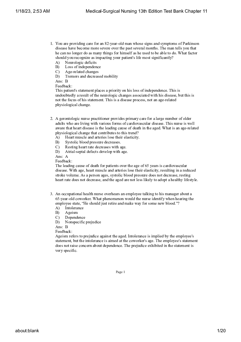 Preview image for Medical-Surgical Nursing 13th Edition Test Bank Chapter 11